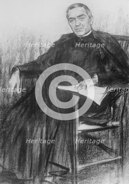 Jacint Verdaguer  Santaló (1845-1902), poet and romantic writer, charcoal drawing by Ramón Casas.