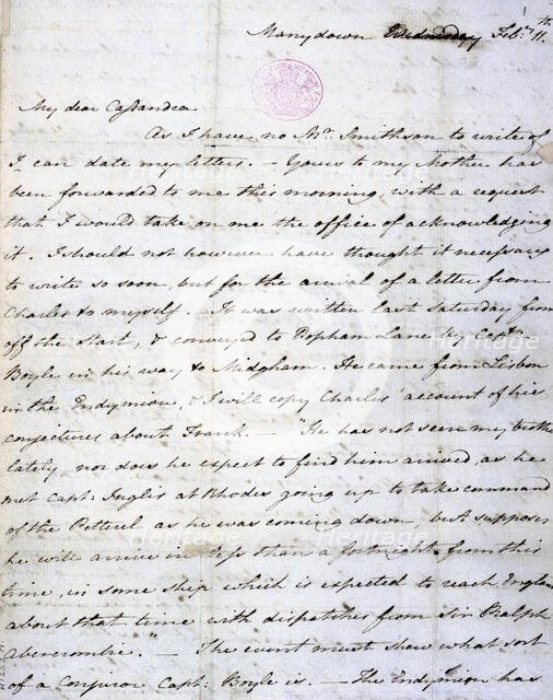 Letter from Jane Austen to her sister Cassandra, 11 February 1801. Creator: Jane Austen.