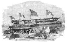 Launch of "The Genova" Steam-ship, at Messrs. Mare's, Blackwall, 1856.  Creator: Unknown.