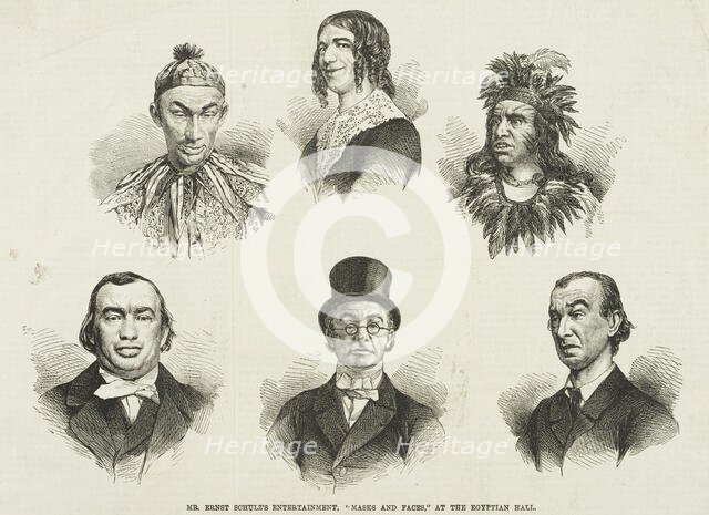 Mr. Ernst Schulz's Entertainment, "Masks and Faces" at the Egyptian Hall, 1867. Creator: Unknown.