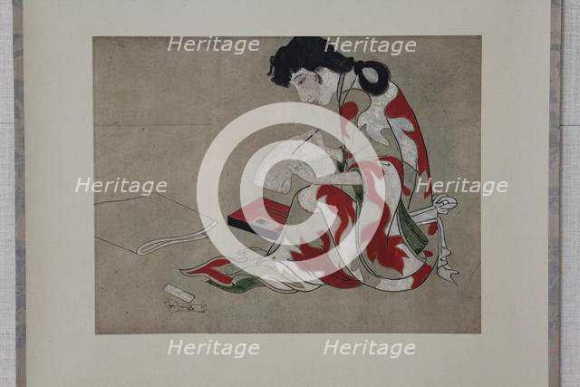 Beauty Writing a Letter (copy of a section of the Hikone Screen), 17th-18th century. Creator: Unknown.