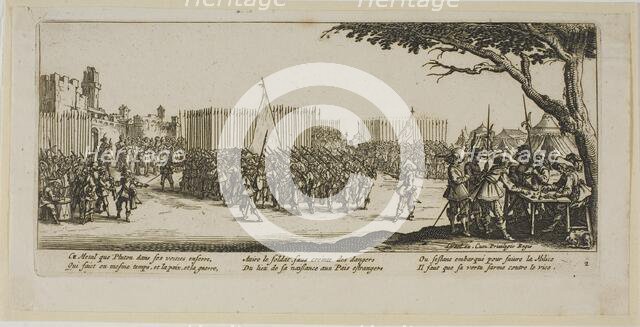 Recruitment of Troops, plate two from The Large Miseries of War, n.d. Creator: Gerard van Schagen.