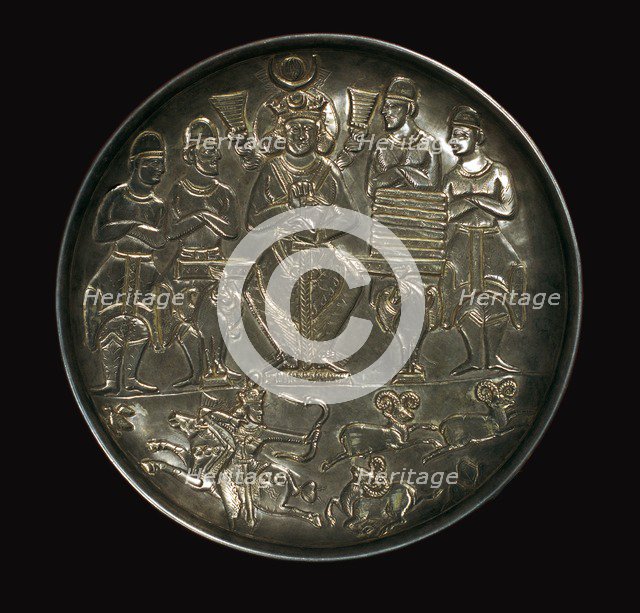 Sassanian dish showing King Khosrau I Anushirvan amongst dignitaries, 6th century. Artist: Unknown