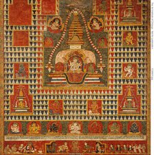 Painted Banner (paubha) of Goddess Ushnishavijaya Within a Funerary Mound...Chaityas, 1513. Creator: Unknown.
