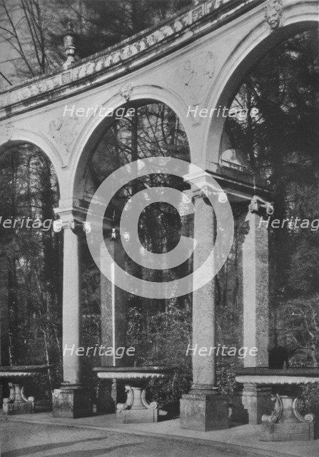 Detail of colonnade and fountains, Temple of Music, Versailles, France, 1924. Artist: Unknown.