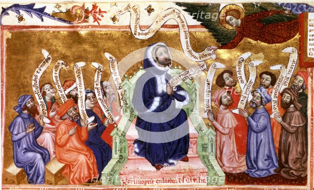 Eiximenis, Fra Francesc. (1340 - 1409), detail of Miniature 'Lo Cristia', which represents the au…