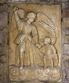 Guardian Angel with child, Ermita del Angel Custodio, Avellaneda, Sopuerta Valley, Spain, 2008.  Creator: LTL.