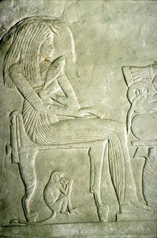 Egyptian Relief. Seated Lady with elaborate hairstyle.  Artist: Unknown.