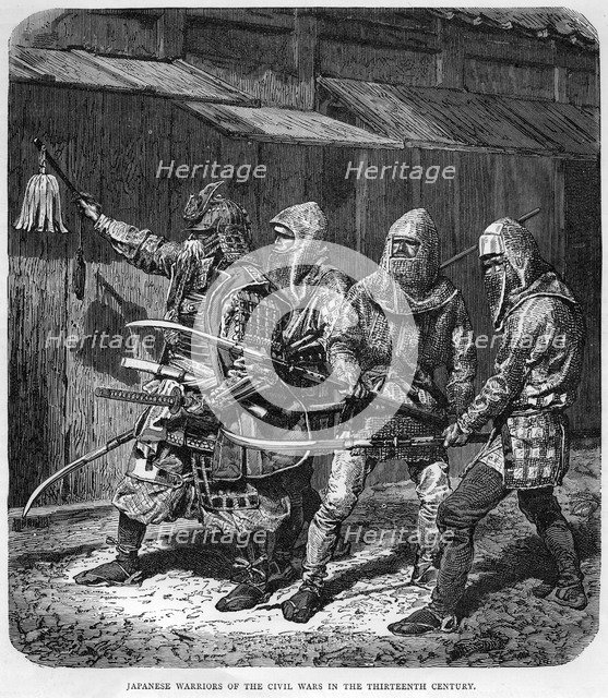 'Japanese warriors of the civil wars in the thirteenth century', c1875. Artist: Unknown
