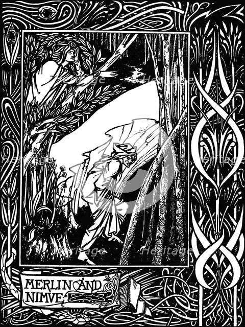 Merlin and Nimue. Illustration to the book Le Morte d'Arthur by Sir Thomas Malory, 1893-1894.