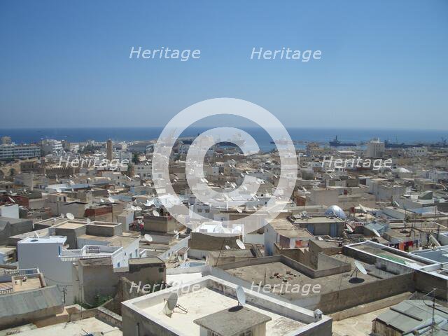 Rooftop view and Mediterranean, Sousse, Tunisia, 2009.  Creator: Amanda Waite.