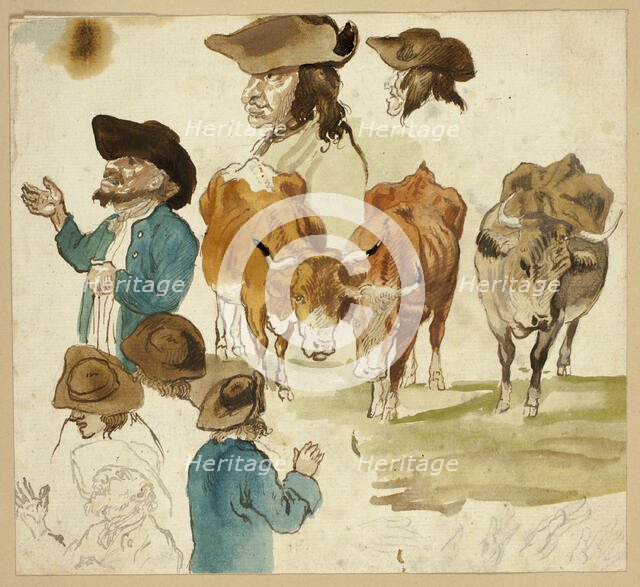 Sketches of Men and Cows, n.d. Creator: Unknown.