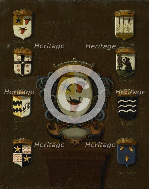 Coat of Arms of Sara van Os, Wife of Jan van Reyersbergh with its eight quarterings, 1650-1699. Creator: Anon.