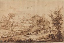 Landscape with Fortress and River, second half 18th century. Creator: Guercino.
