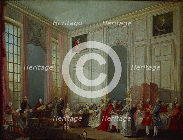 Mozart Giving A Concert In The Salon des Quatre-Glaces at the Palais du Temple In The Court Of The P