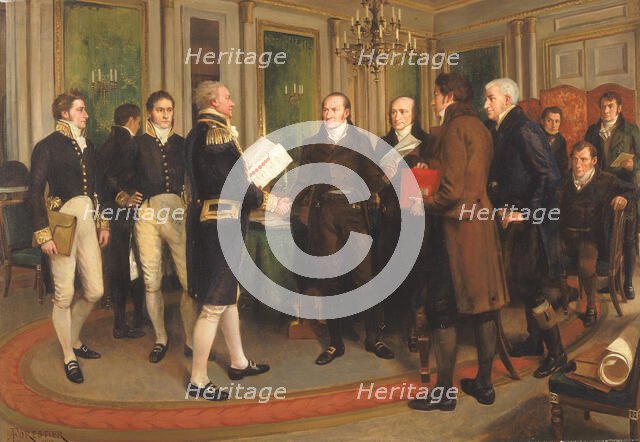 The Signing of the Treaty of Ghent, Christmas Eve, 1814, 1914. Creator: Amedee Forestier.