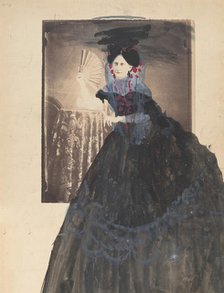 [La Comtesse at Table holding Fan], 1860s. Creator: Pierre-Louis Pierson.