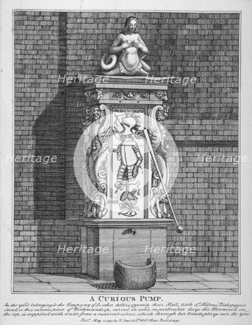 Ornate water pump in the yard at Leathersellers' Hall, Little St Helen's, City of London, 1791. Artist: John Thomas Smith