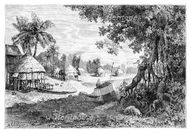 The village of Sawi, Car-Nicobar, Nicobar Islands, India, 1895. Artist: Unknown
