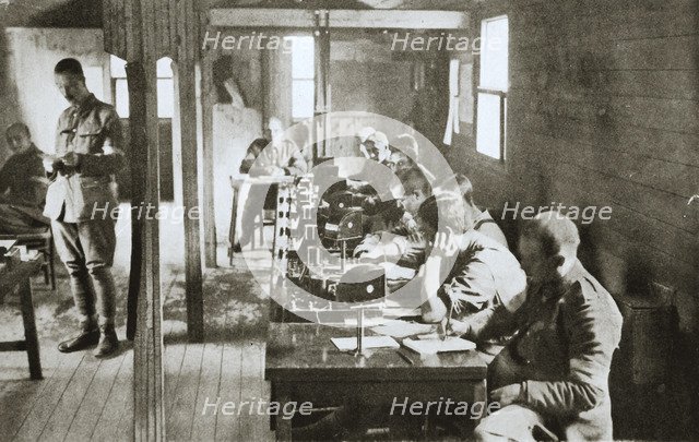 Interior of a signal exchange during the Battle of the Somme, France, World War I, 1916. Artist: Unknown