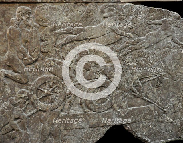 Assyrian army crosses a river, 885-860 BC. Creator: Assyrian Art.