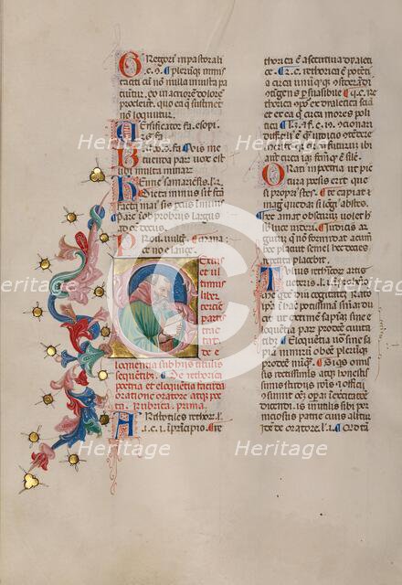 Initial S: Bust Portrait of a Bearded Man with an Open Book, early 15th century. Creator: Cristoforo Cortese.