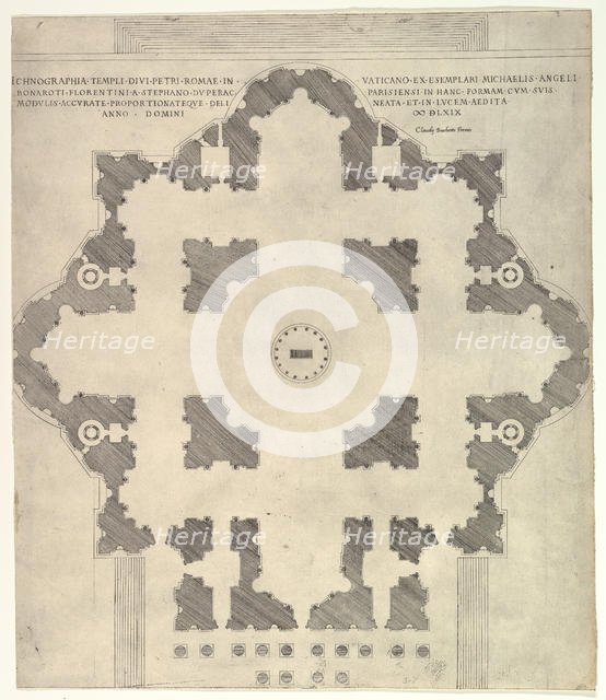 Speculum Romanae Magnificentiae: Plan of St. Peter's, 1569. Creator: Etienne Duperac.