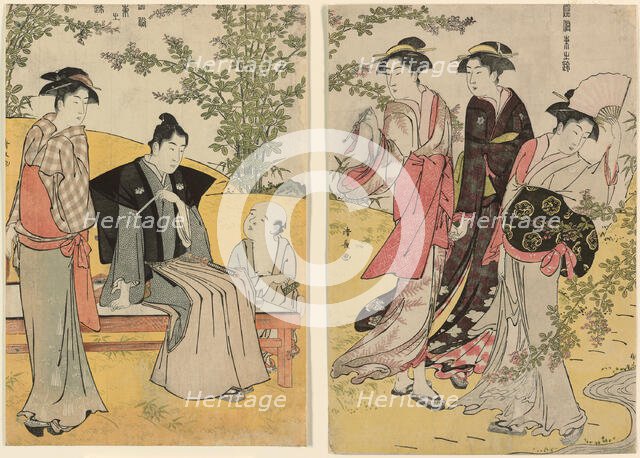 An outing at Hagidera, from the series "A Brocade of Eastern Manners (Fuzoku Azuma no..., c.1783/84. Creator: Torii Kiyonaga.