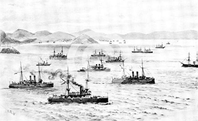 The War in Eastern Asia: the English Fleet leaving Chefoo Harbour, November 23, 1891, (1895). Creator: Unknown.