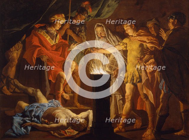 Mucius Scaevola in the presence of Lars Porsenna, 1640s. Artist: Stomer, Matthias (ca.1600-after 1650)