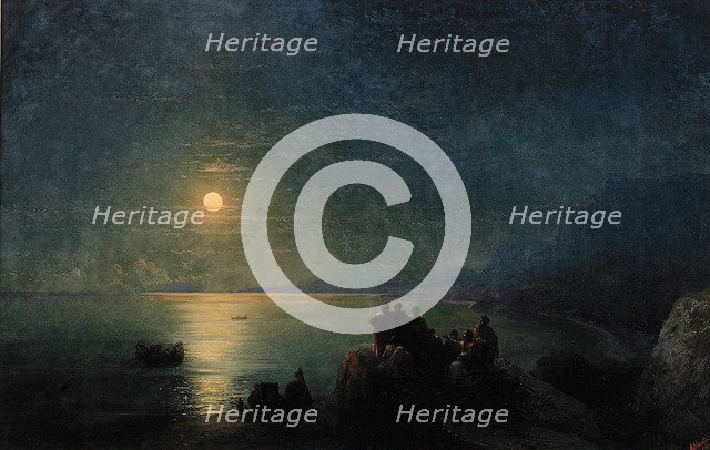 Ancient Greek poets by the water's edge in the Moonlight, 1886. Artist: Aivazovsky, Ivan Konstantinovich (1817-1900)