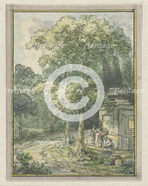 Landscape with fountain, 1752-1819. Creators: Juriaan Andriessen, Isaac de Moucheron.