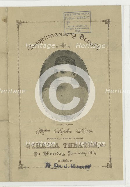 Mdme. Sophie Karp, c1893-01-05. Creator: Unknown.