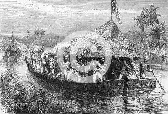 'Blue-Jackets and Marines Poling the British Expedition Up The Perak River', c1891. Creator: James Grant.