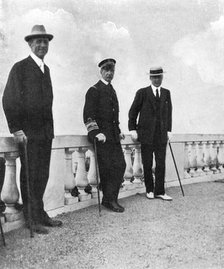 King George I of Greece with Commodore Keppel and Lord Howe, Corfu, Greece, 1908.Artist: Queen Alexandra