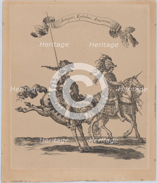 Armiger, Ephebus, Americani, from 'Courses de Testes et de Bagues Faittes par Roy et pa..., 1662-70. Creator: Israel Silvestre.