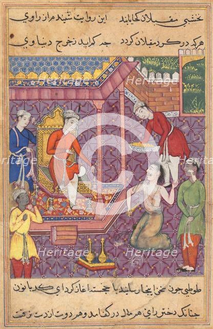 Page from Tales of a Parrot (Tuti-nama): Thirty-fifth night: The magician disguised..., c. 1560. Creator: Unknown.