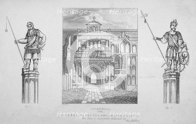 View of the Guildhall with the giants Gog and Magog on either side, City of London, 1788. Artist: Anon