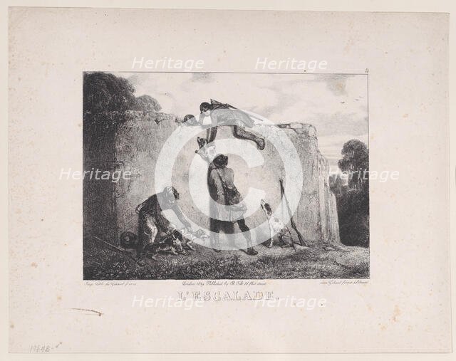 The Climb, from the series Hunting Scenes, 1829. Creator: Alexandre Gabriel Decamps.