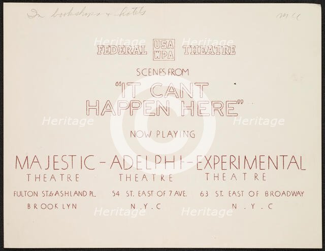 It Can't Happen Here, New York, [1930s]. Creator: Unknown.