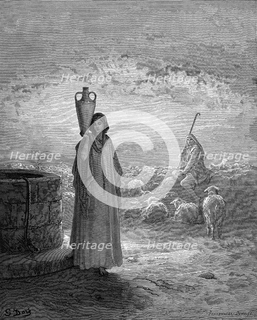 Jacob, keeping Laban's flocks, sees Rachel at the well, 1866. Artist: Gustave Doré
