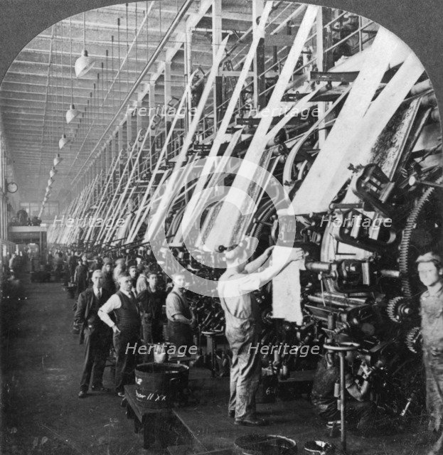 General view of a large printing room in a cotton mill, Lawrence, Massachusetts, USA, 20th century. Artist: Keystone View Company