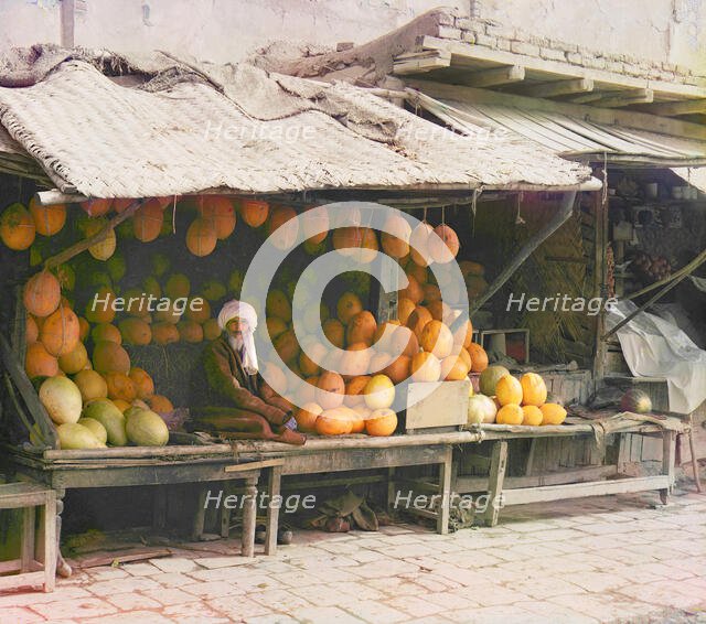 Melon vendor, Samarkand, between 1905 and 1915. Creator: Sergey Mikhaylovich Prokudin-Gorsky.