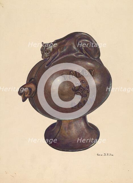 Toy Bank: Tabby Cat, c. 1937. Creator: George File.