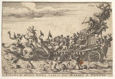 Plate 16: Ship of musicians with the sea god Claucus and tritons (Barcha di musici rapra C..., 1664. Creator: Unknown.