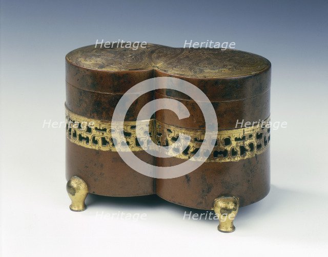 Parcel gilt copper ink slab, water container and brazier, Qing dynasty, China, early 18th century. Artist: Unknown