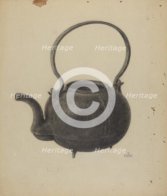 Cast Iron Tea Kettle, c. 1938. Creator: William Schmidt.