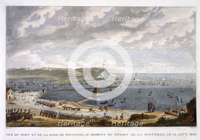 'View of the Port and the Roadstead of Boulogne at the Departure of the Flotilla, 16 August 1803'. Artist: Louis Francois Couche