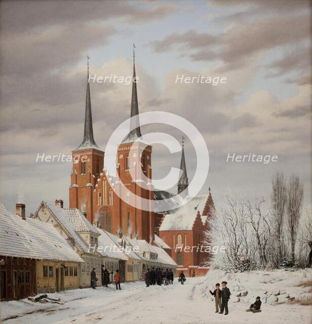 Street in Roskilde. In the Background the Cathedral, 1836. Creator: Jorgen Pedersen Roed.
