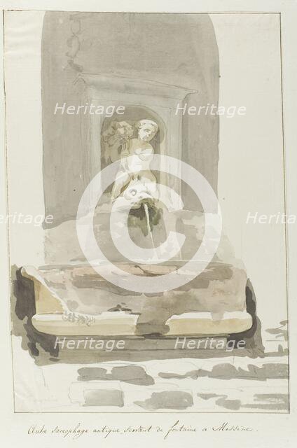 Ancient sarcophagus as a fountain in Messina, 1778. Creator: Louis Ducros.